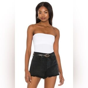 NWT Free People White Bandeau Tube Top Large Built In Shelf Bra Stretch Cotton